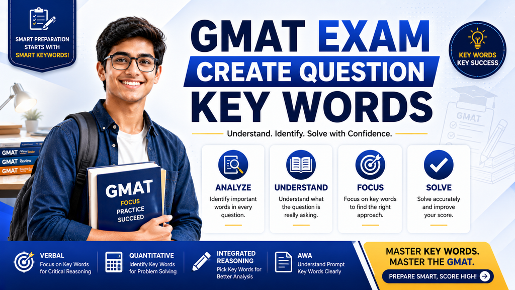 Infographic showing GMAT Focus Edition exam pattern, 3 sections, and syllabus