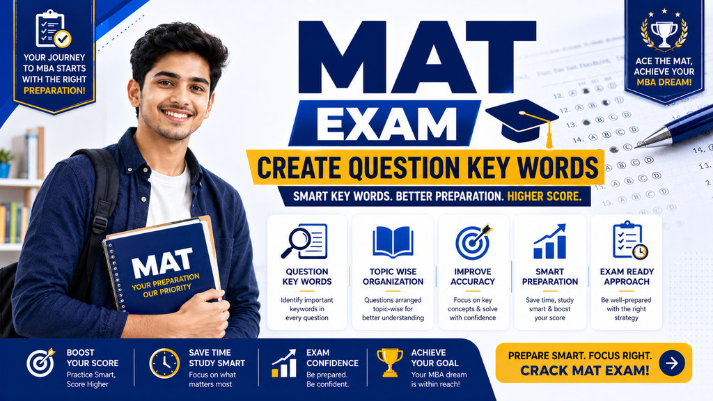 Infographic showing MAT 2026 exam pattern, 5 sections, and syllabus