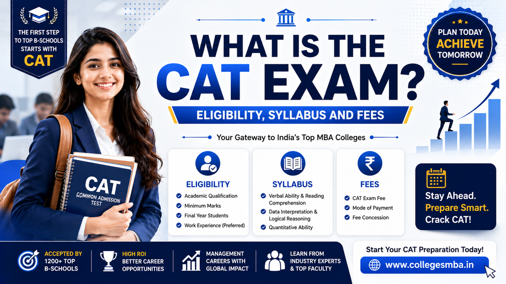Infographic showing CAT 2026 exam pattern, sections, and syllabus